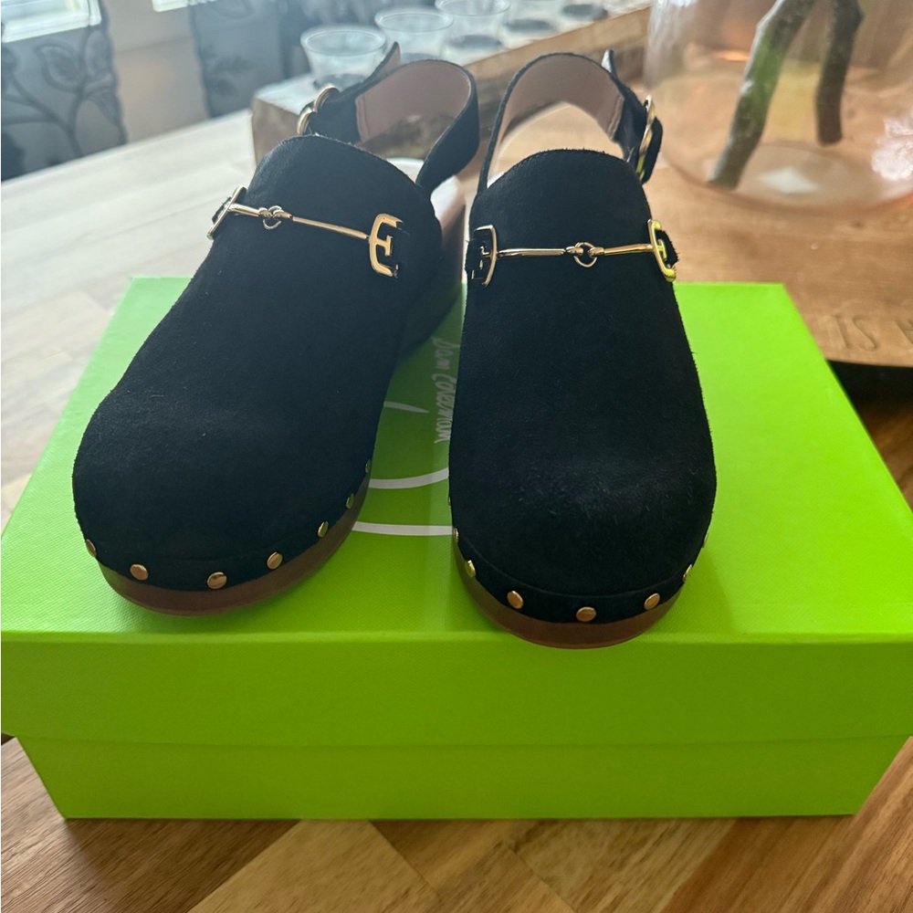 Sam Edelman Black Suede Mules with Gold Accents